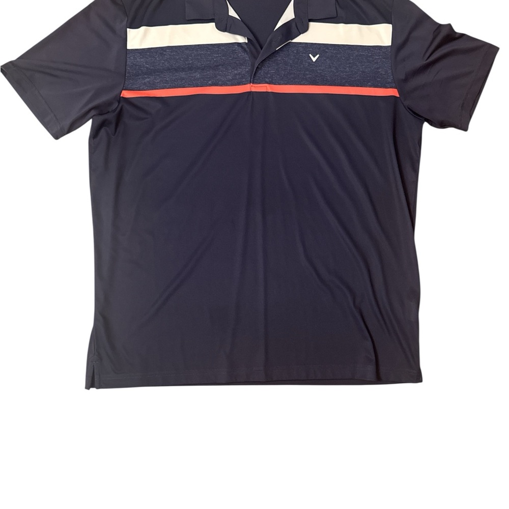 Callaway Men's Polo Shirt in Dark Blue with Cream and Red Stripes